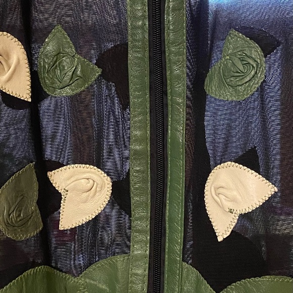 Unique Leather Studio Black Mesh With Leather Flowers Jacket - Picture 8 of 14